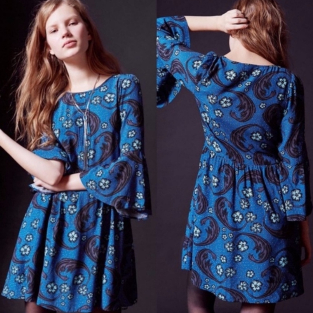 For Love & Lemons Paisley Floral Babydoll Dress - Boho Bell Sleeve Festival